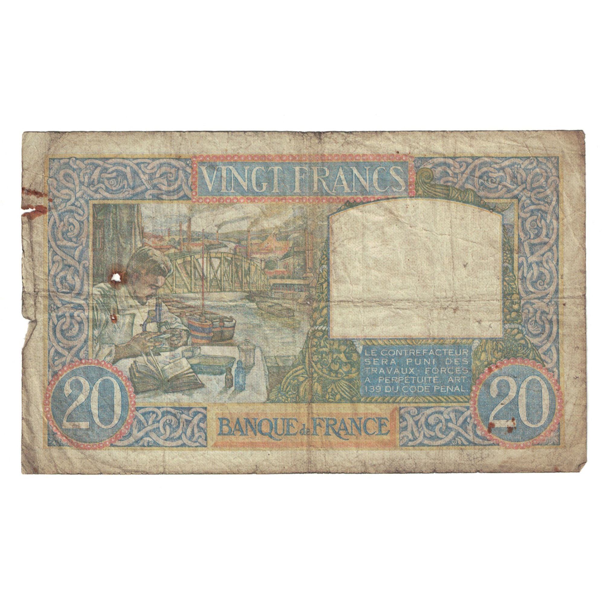 Frankrijk, 20 Francs, Science et Travail, 1940, 1940-08-01, B, Fayette:12.05