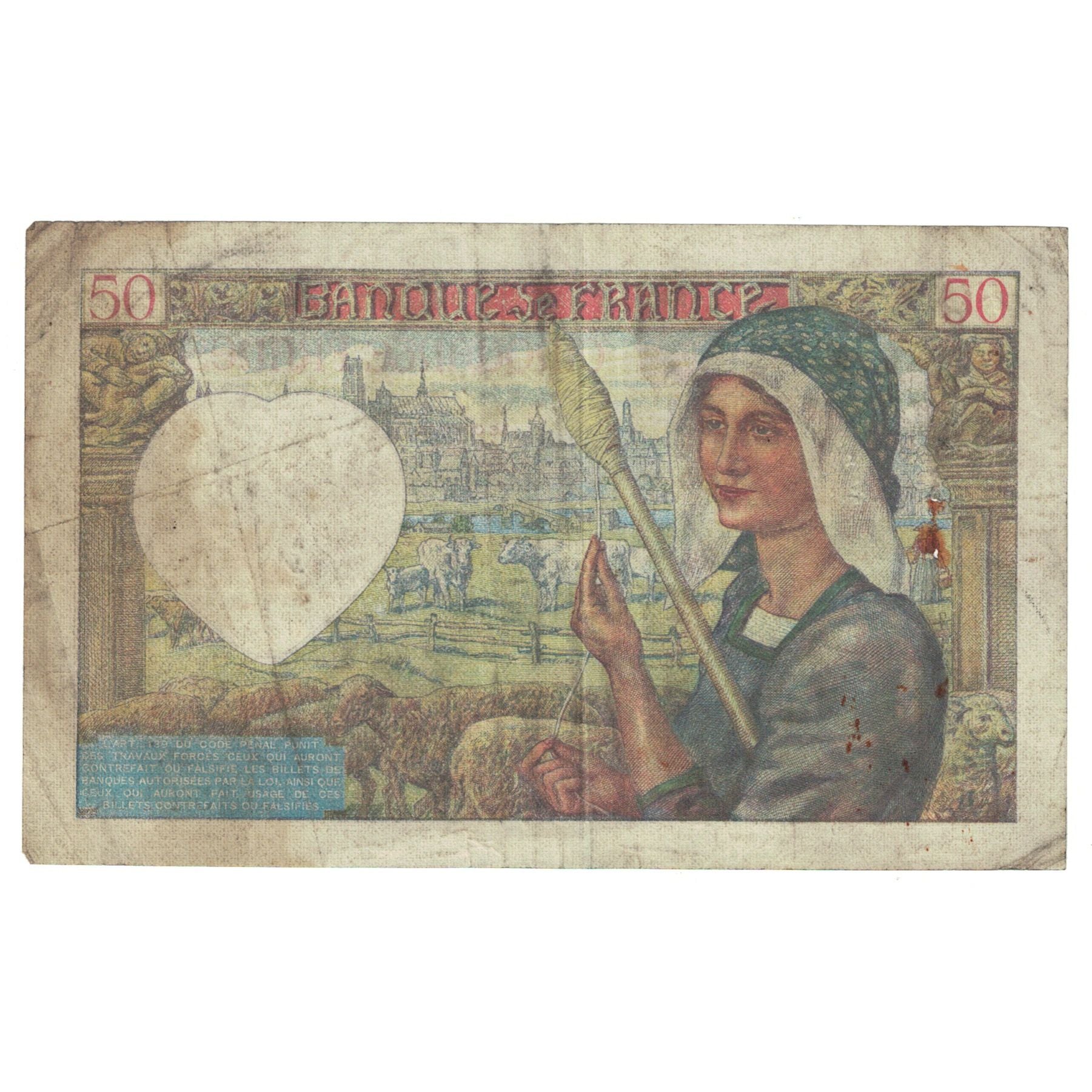 Francja, 50 Francs, Jacques Coeur, 1940, 1940-09-26, VF(30-35), Fayette:19.03