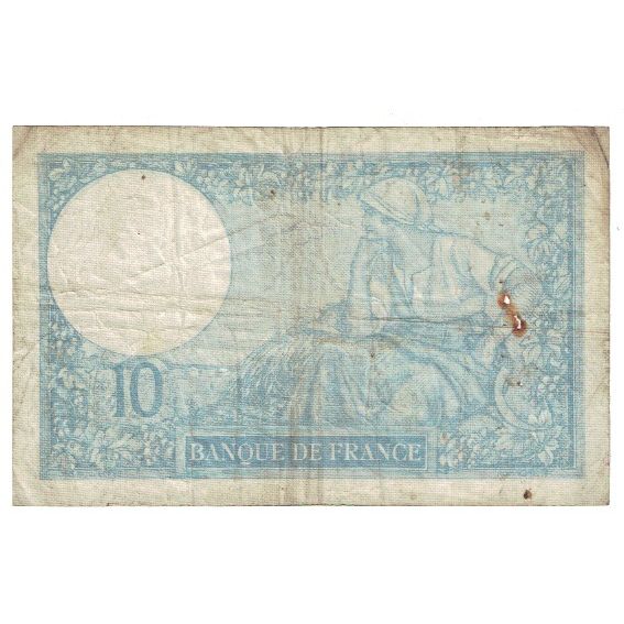 France, 10 Francs, Minerve, 1940, 1940-10-24, VF(20-25), Fayette:07.18, KM:84