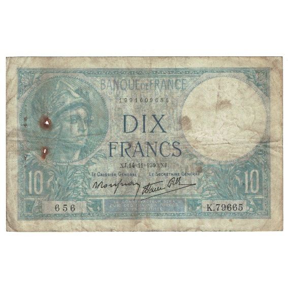 Francia, 10 Francs, Minerve, 1940, 1940-11-14, MB, Fayette:07.20, KM:84