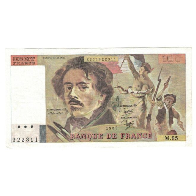 Francia, 100 Francs, Delacroix, 1985, BB+, Fayette:69.09, KM:154b