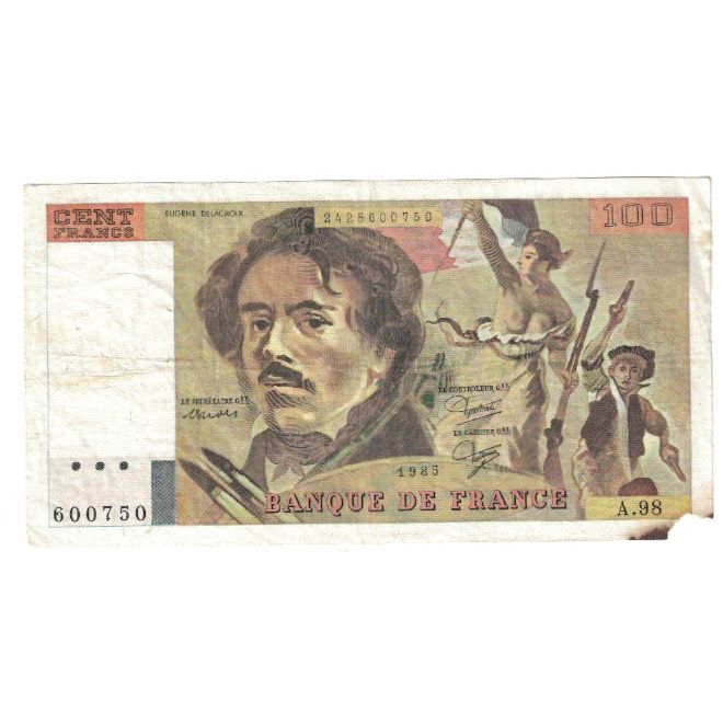 France, 100 Francs, Delacroix, 1985, F(12-15), Fayette:69.09, KM:154b