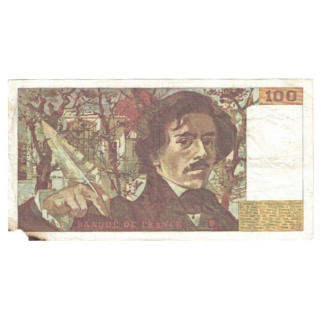 France, 100 Francs, Delacroix, 1985, F(12-15), Fayette:69.09, KM:154b
