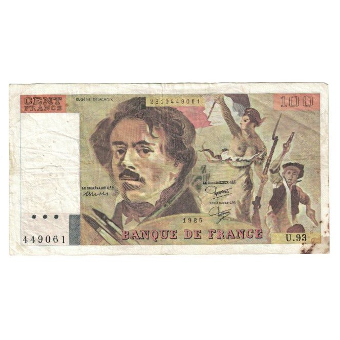 Francia, 100 Francs, Delacroix, 1985, BC, Fayette:69.09, KM:154b