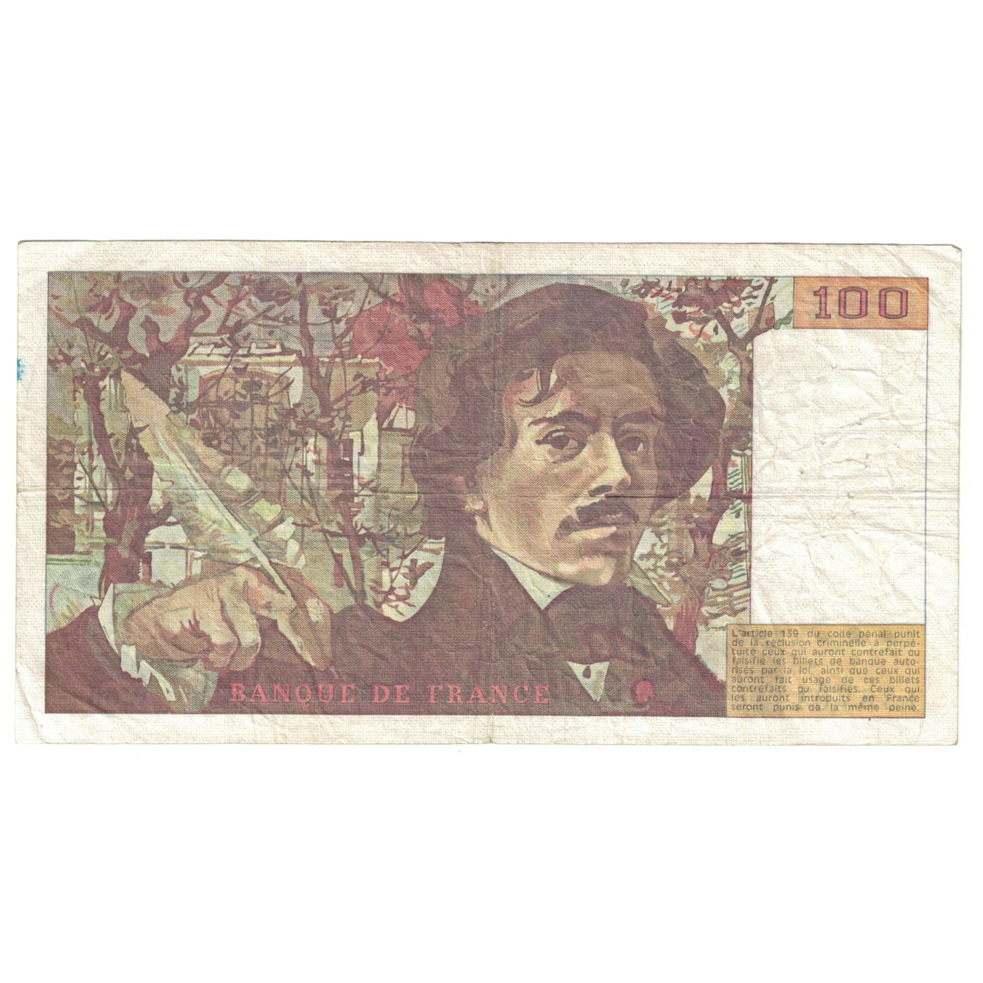 France, 100 Francs, Delacroix, 1983, VF(20-25), Fayette:69.07, KM:154b