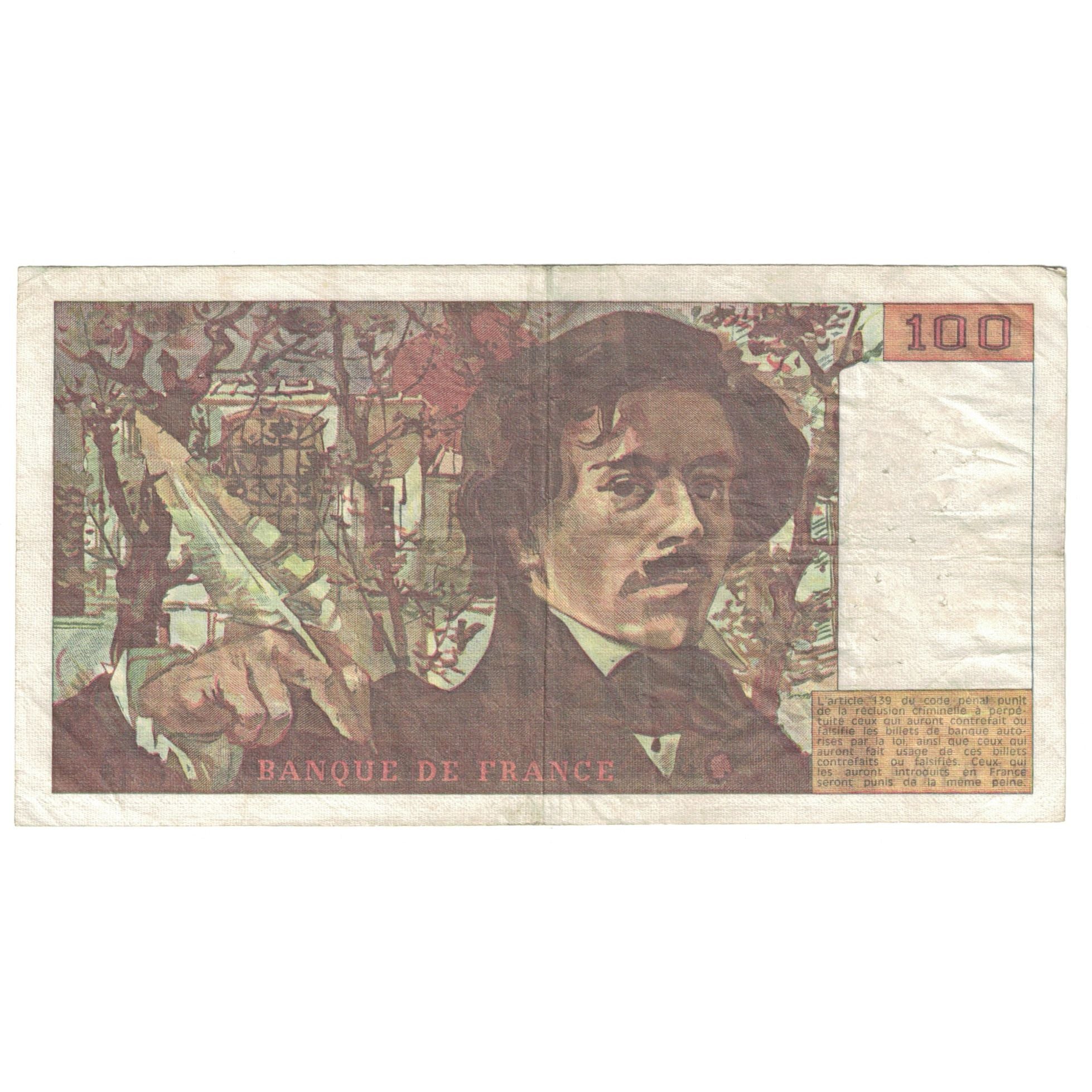 France, 100 Francs, Delacroix, 1981, 1981, VF(30-35), Fayette:69.05, KM:154b