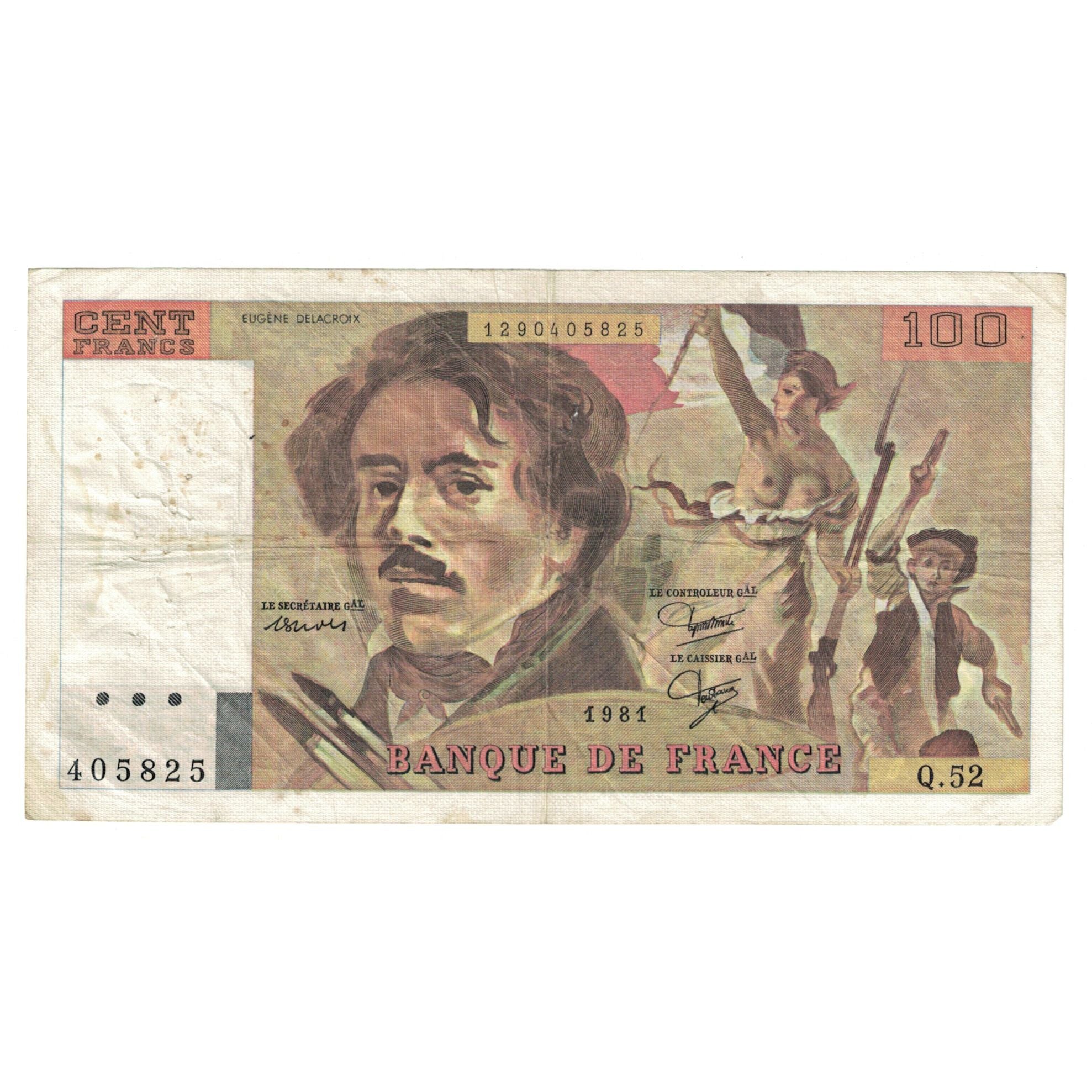 France, 100 Francs, Delacroix, 1981, 1981, VF(20-25), Fayette:69.05, KM:154b