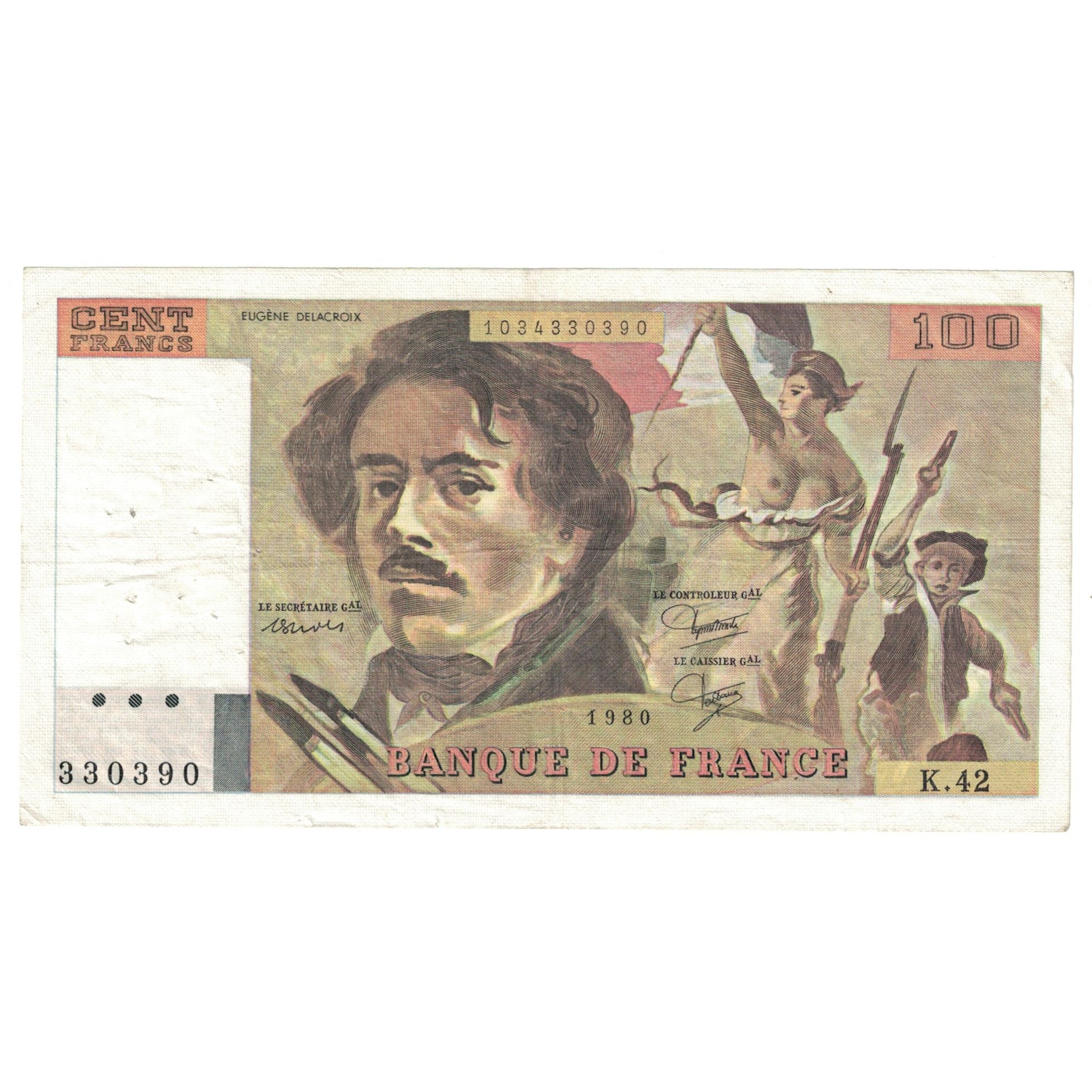 France, 100 Francs, Delacroix, 1980, 1980, TTB, Fayette:69.04b, KM:154b
