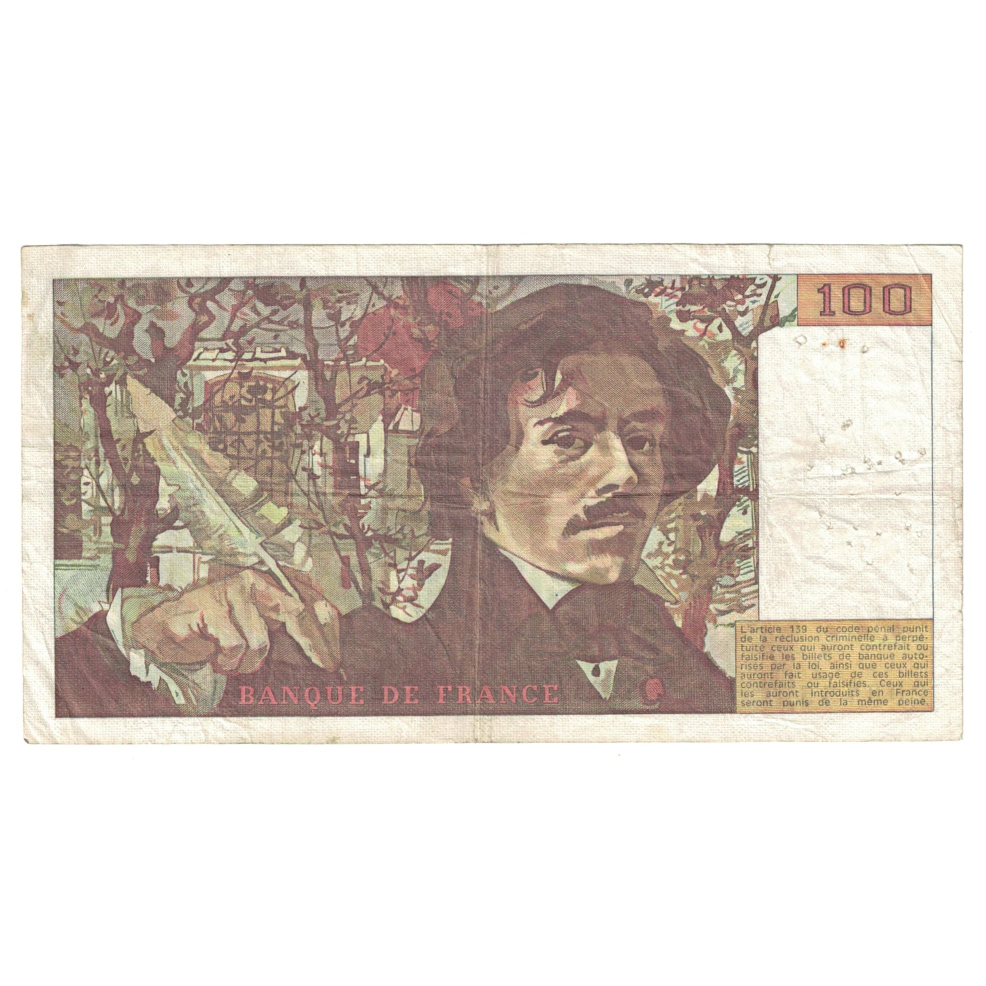 Francia, 100 Francs, Delacroix, 1980, 1980, MB, Fayette:69.04a, KM:154b