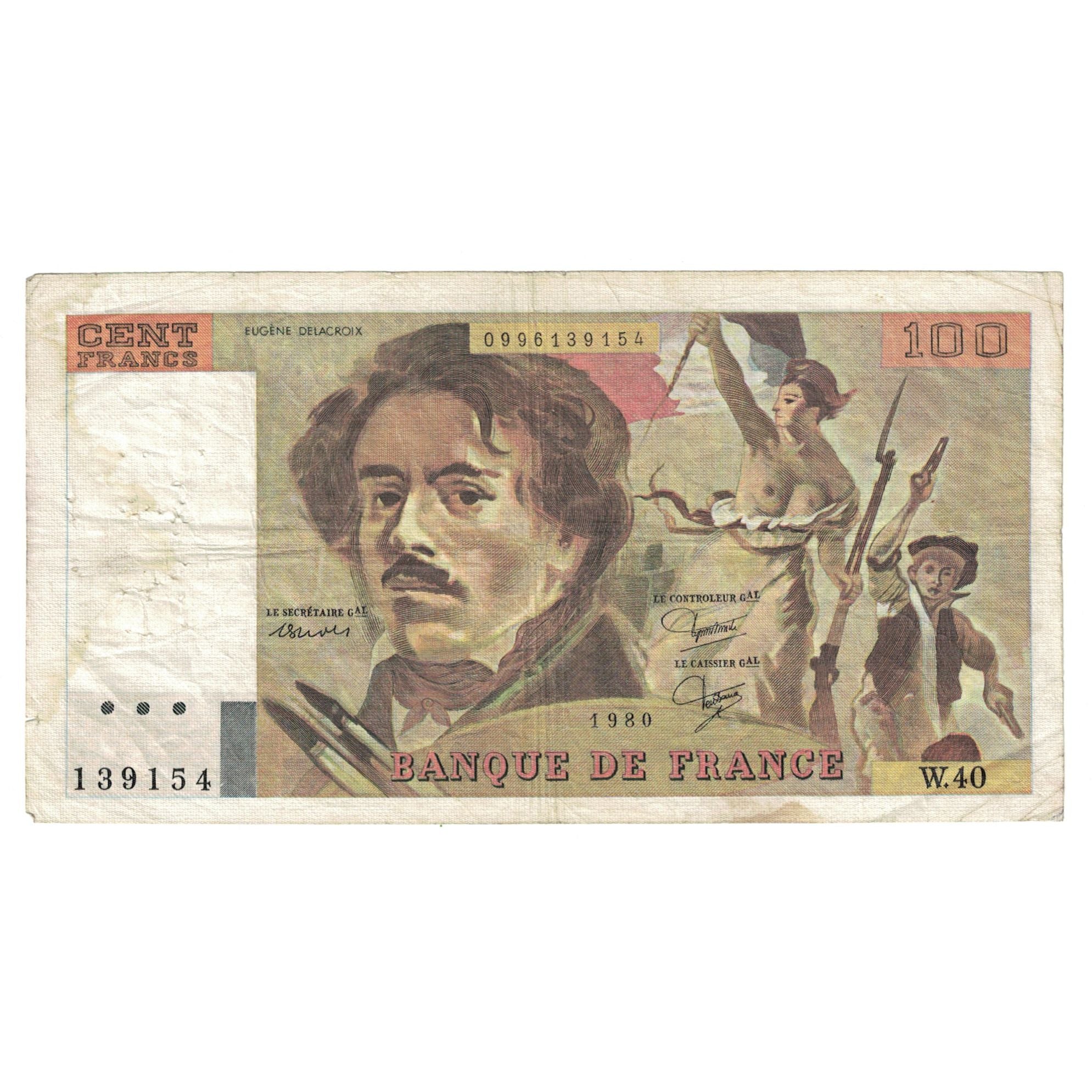 Francia, 100 Francs, Delacroix, 1980, 1980, MB, Fayette:69.04b, KM:154b