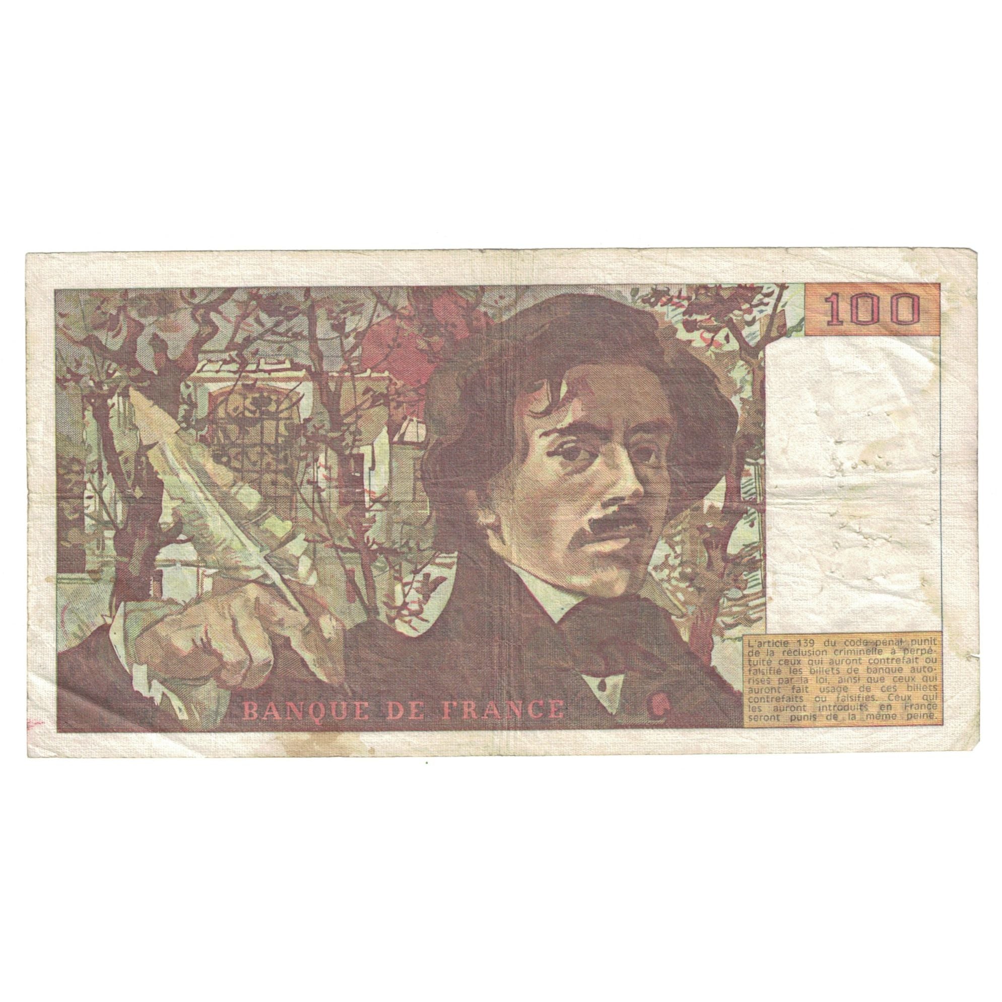 Francia, 100 Francs, Delacroix, 1980, 1980, MB, Fayette:69.04b, KM:154b