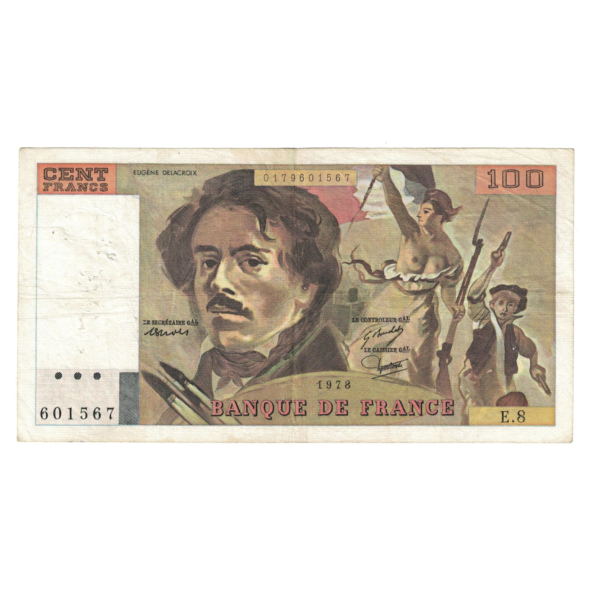 Francja, 100 Francs, Delacroix, 1978, VF(30-35), Fayette:69.01e, KM:154a