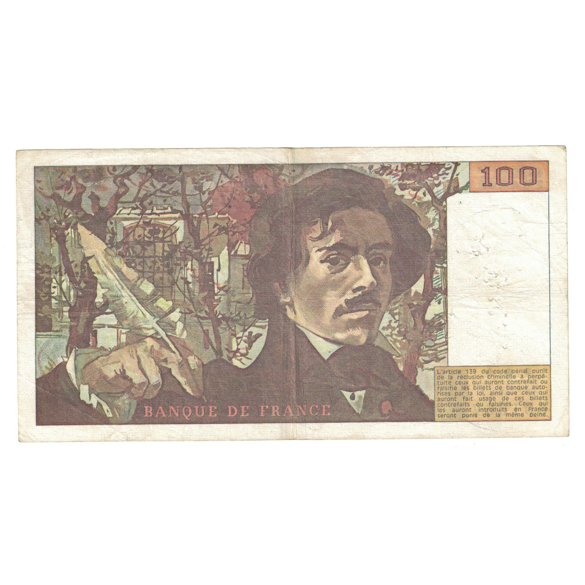Francja, 100 Francs, Delacroix, 1978, VF(30-35), Fayette:69.01e, KM:154a