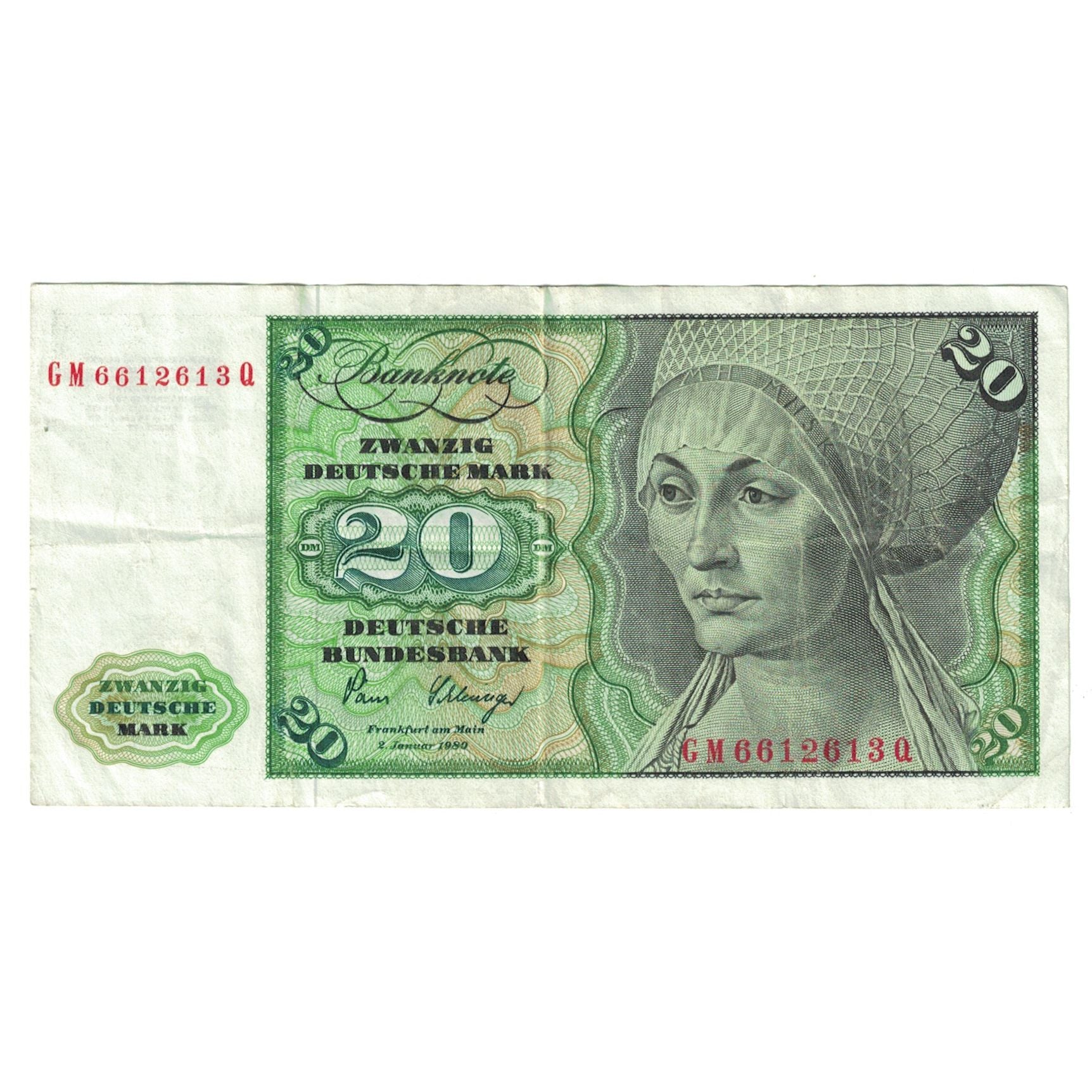 Billet, République fédérale allemande, 20 Deutsche Mark, 1980, 1980-01-02