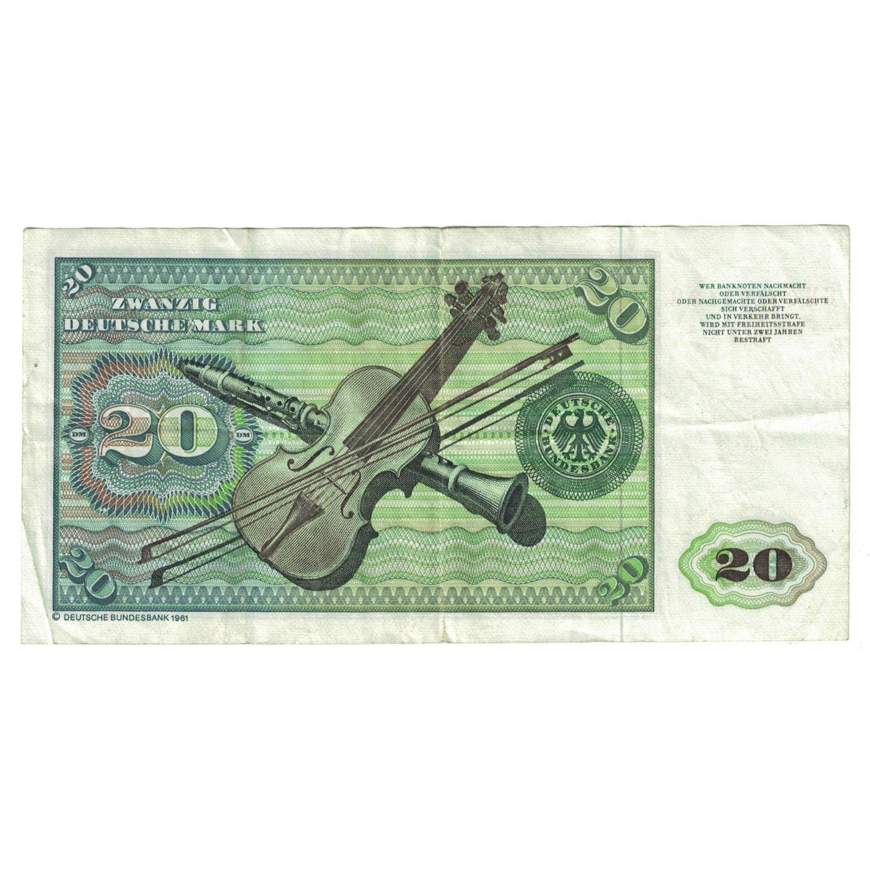 Billet, République fédérale allemande, 20 Deutsche Mark, 1980, 1980-01-02