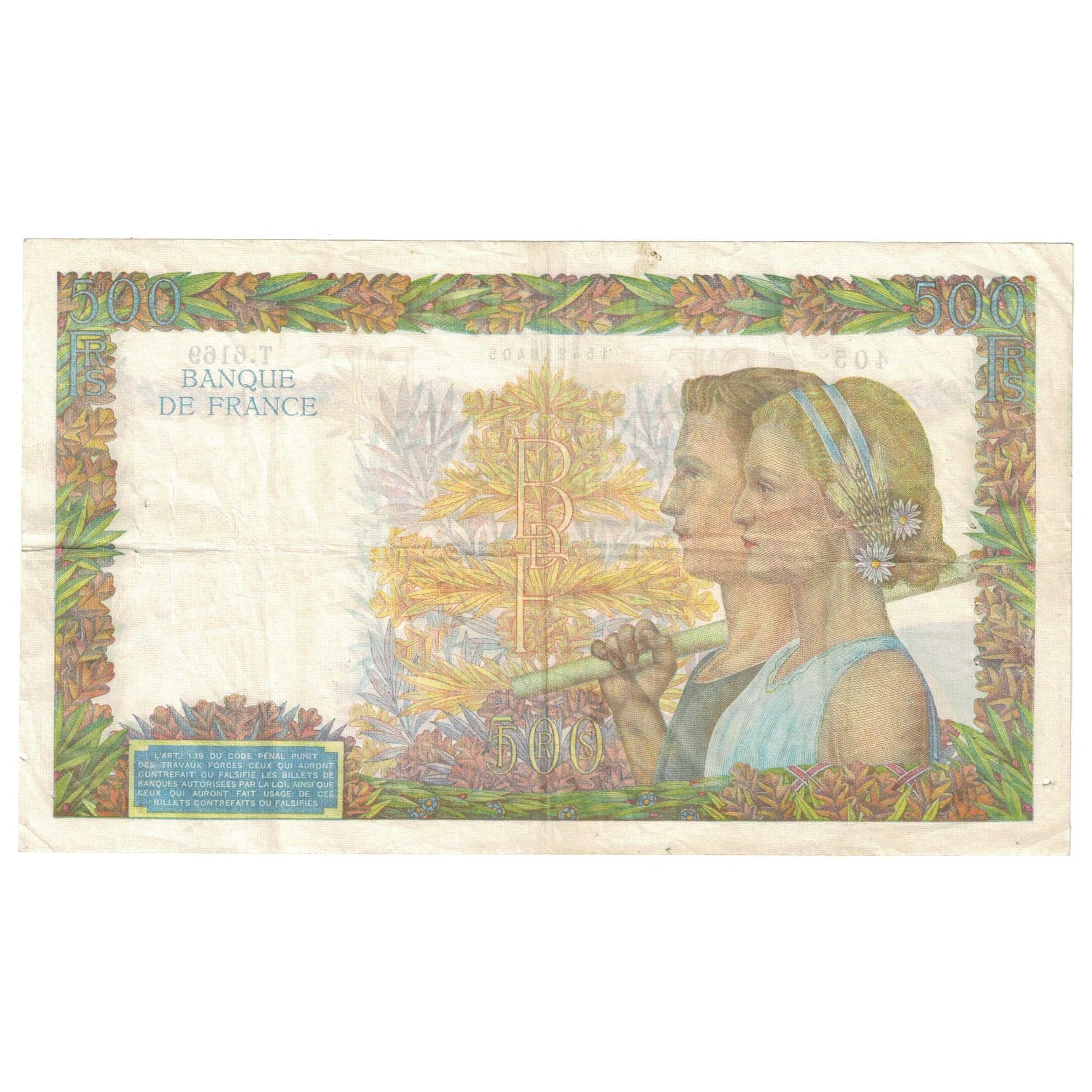 France, 500 Francs, La Paix, 1942, T.6169, TTB, Fayette:32.36, KM:95b