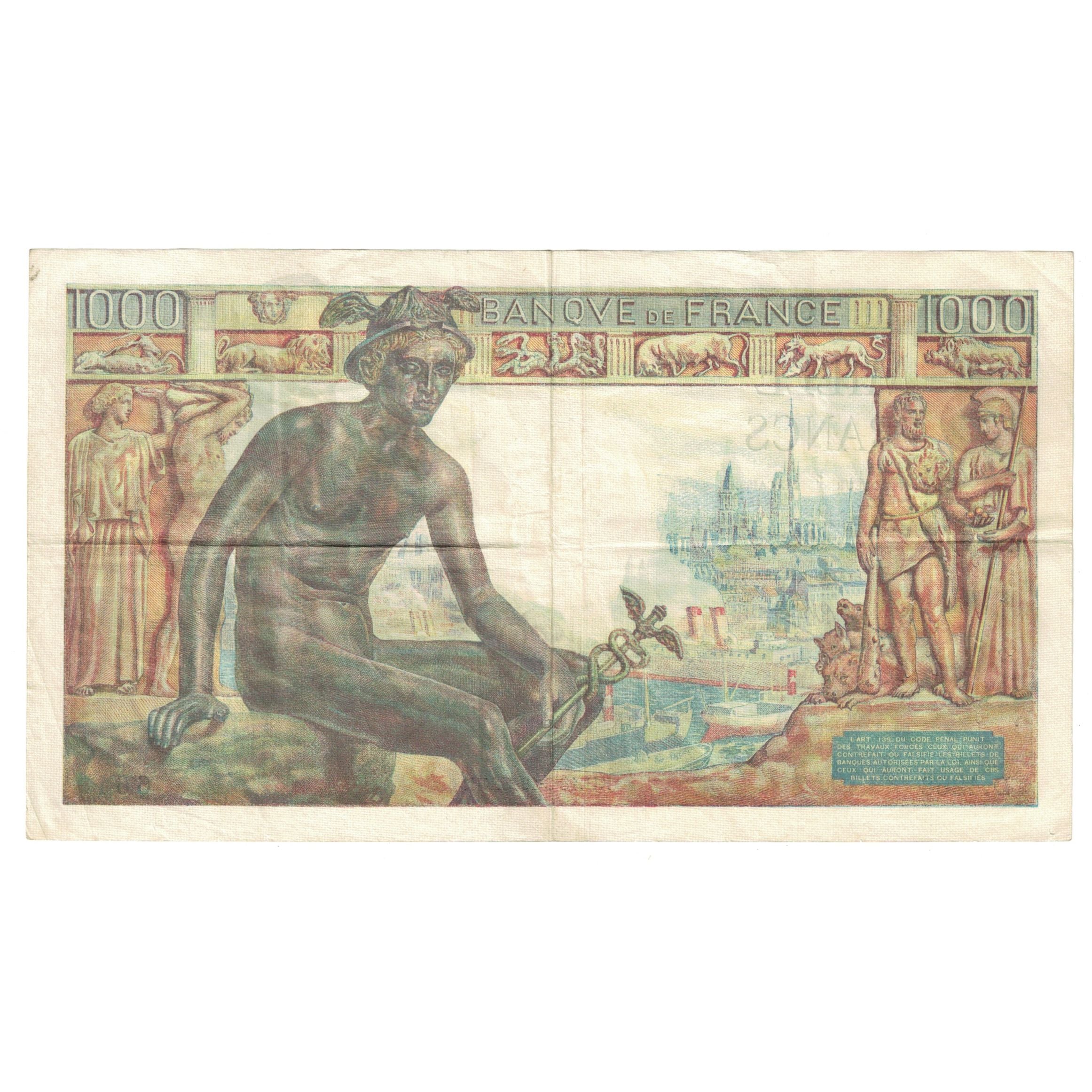 Frankreich, 1000 Francs, Déesse Déméter, 1943, D.4268, SS, Fayette:40.19