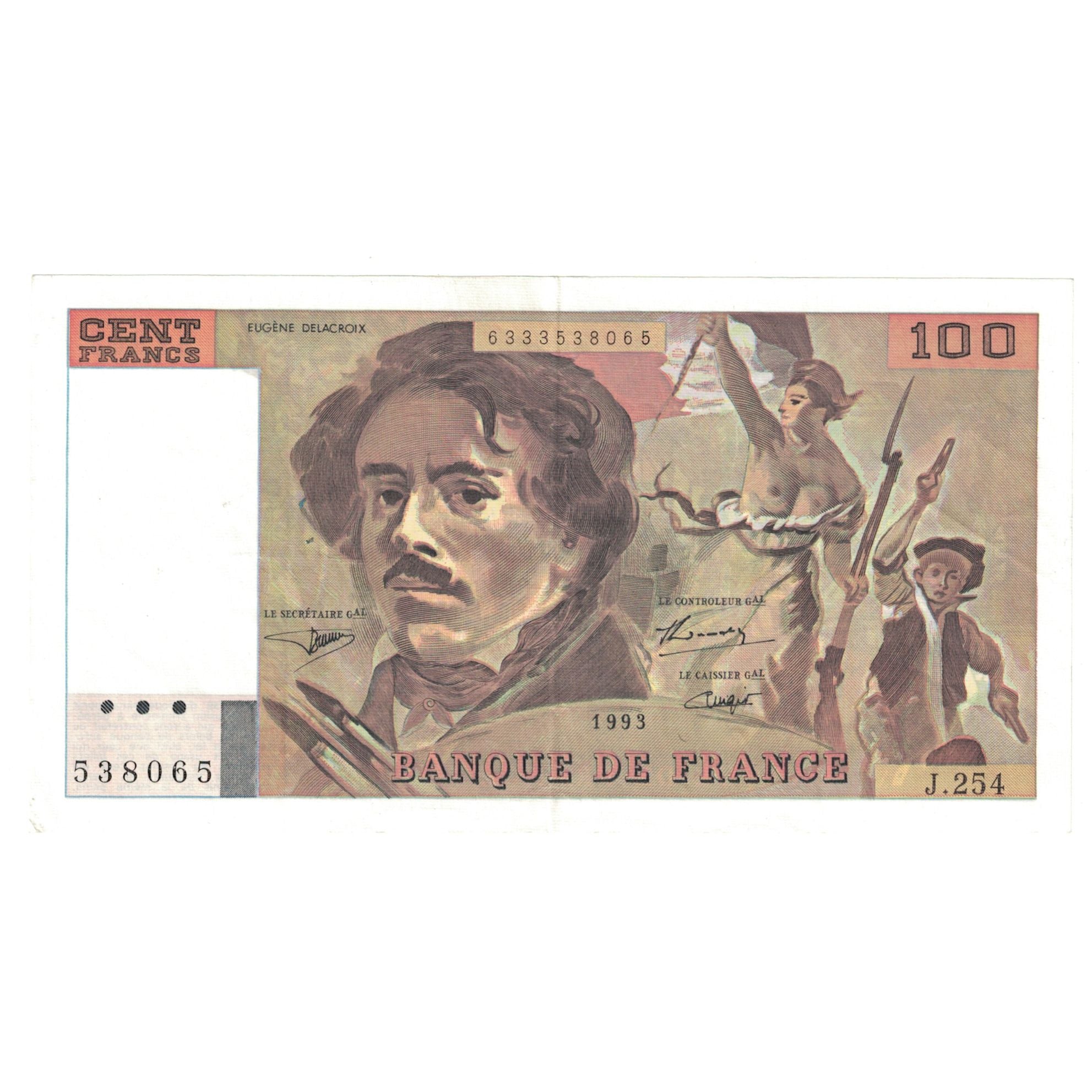 France, 100 Francs, Delacroix, 1993, J.254, SUP+, Fayette:69bis.8, KM:154g