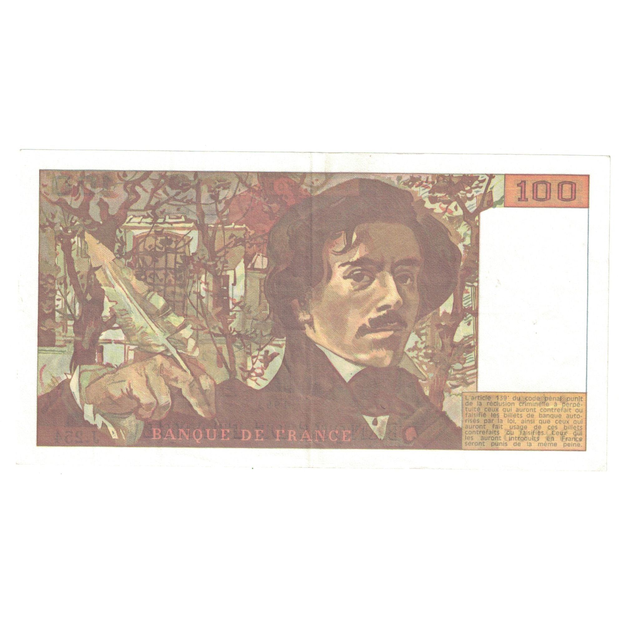 France, 100 Francs, Delacroix, 1993, J.254, SUP+, Fayette:69bis.8, KM:154g