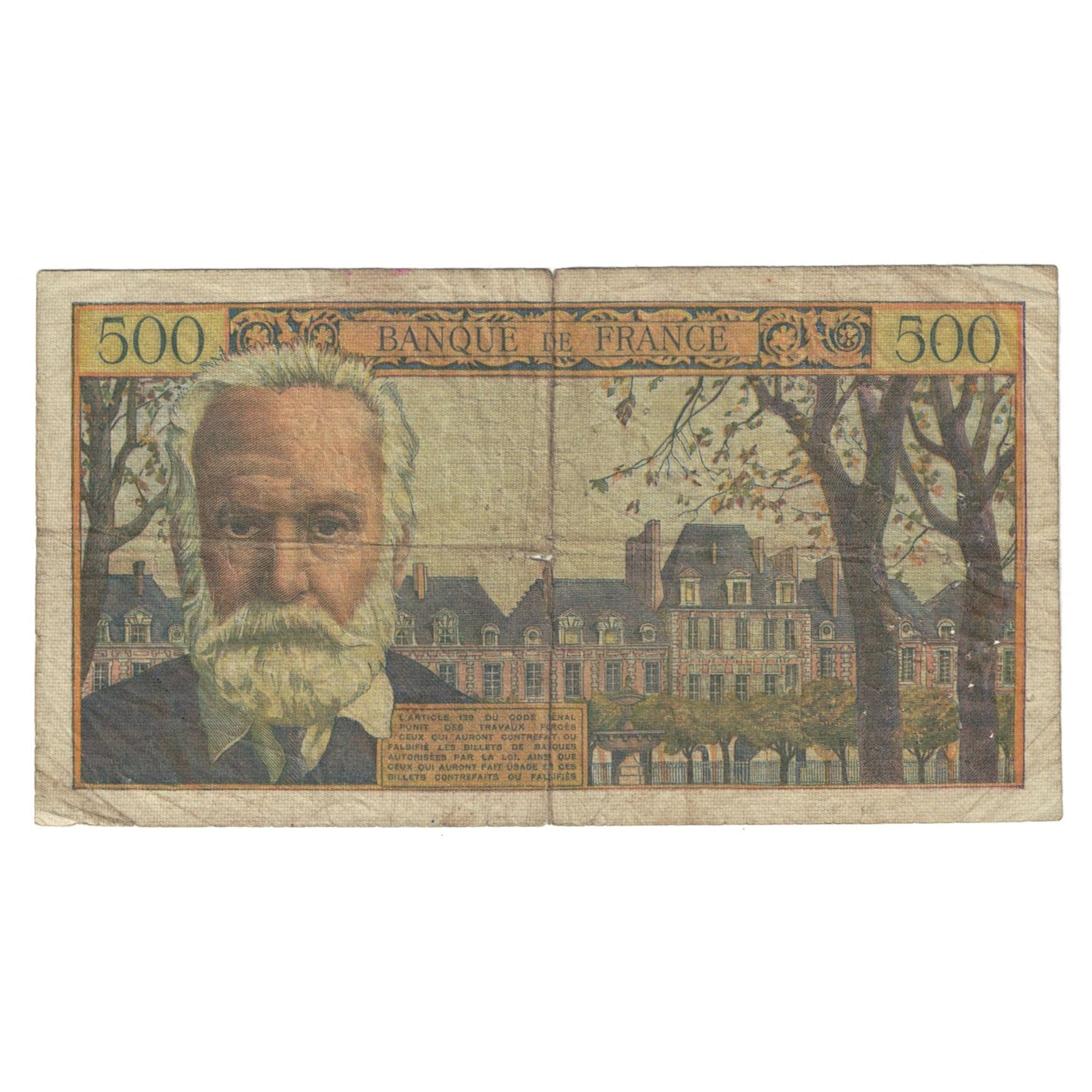 França, 500 Francs, Victor Hugo, 1954, X.27, F(12-15), Fayette:35.2, KM:133a