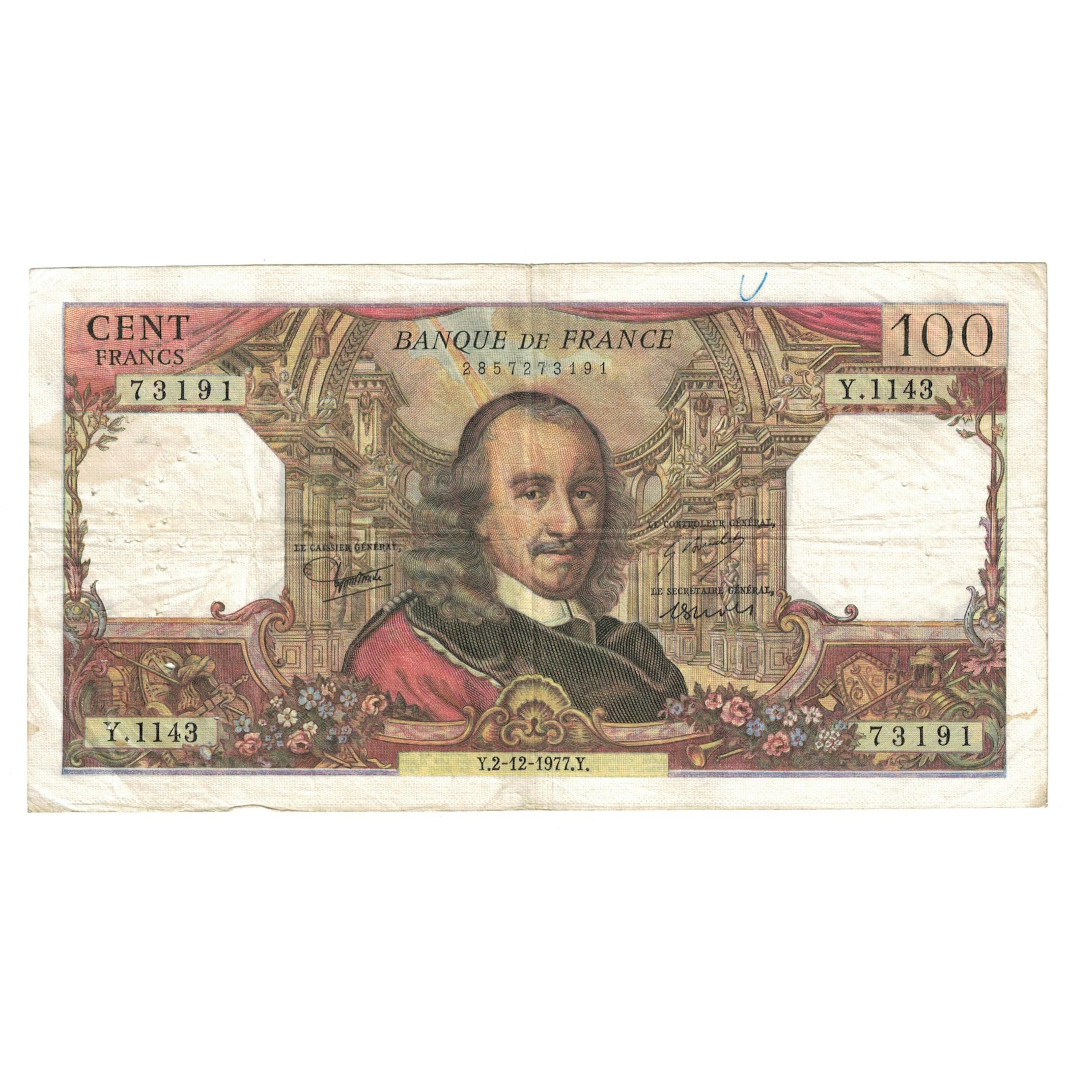 France, 100 Francs, Corneille, 1977, Y.1143, VF(30-35), Fayette:65.60, KM:149f