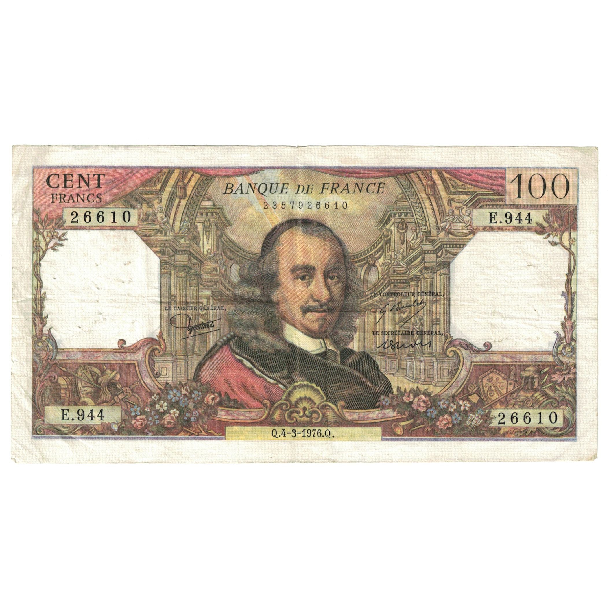 France, 100 Francs, Corneille, 1976, E.944, VF(30-35), Fayette:65.52, KM:149f