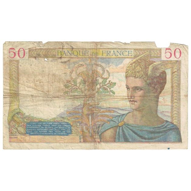 France, 50 Francs, Cérès, 1940, U.13104, AB, Fayette:18.42, KM:85b