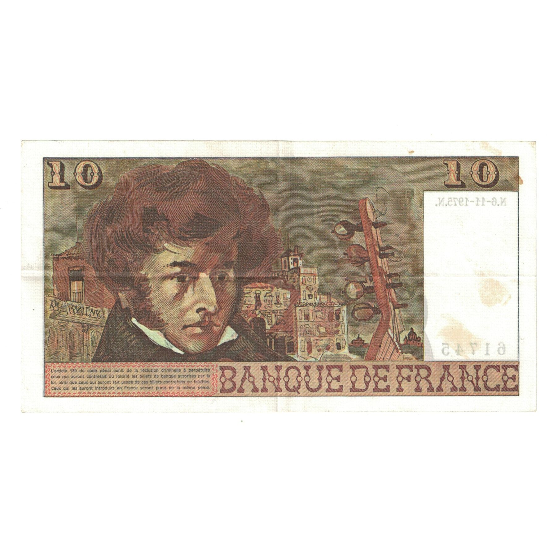 França, 10 Francs, Berlioz, 1975, H.257, EF(40-45), Fayette:63.14, KM:150b