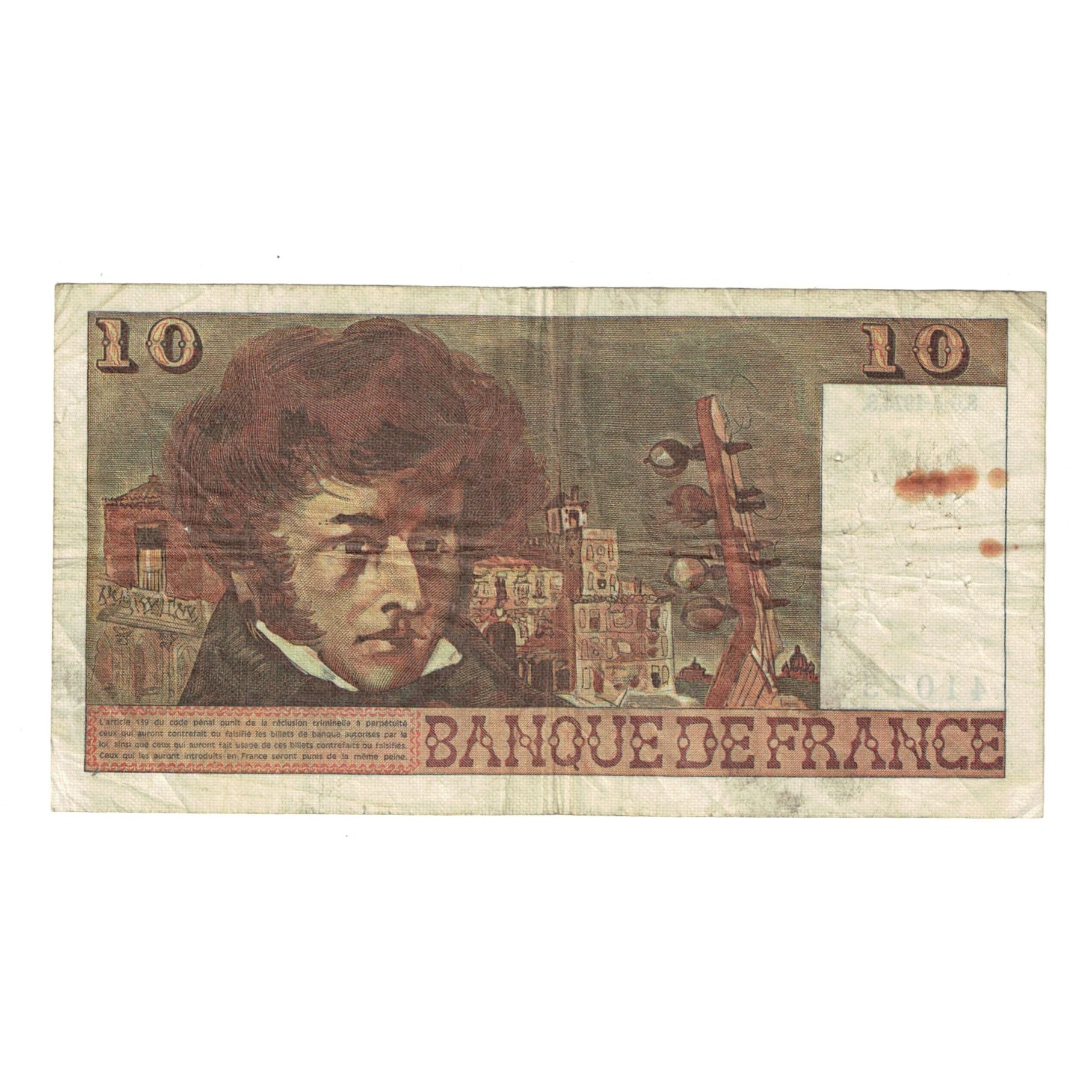 França, 10 Francs, Berlioz, 1974, Q.64, VG(8-10), Fayette:63.5, KM:150a