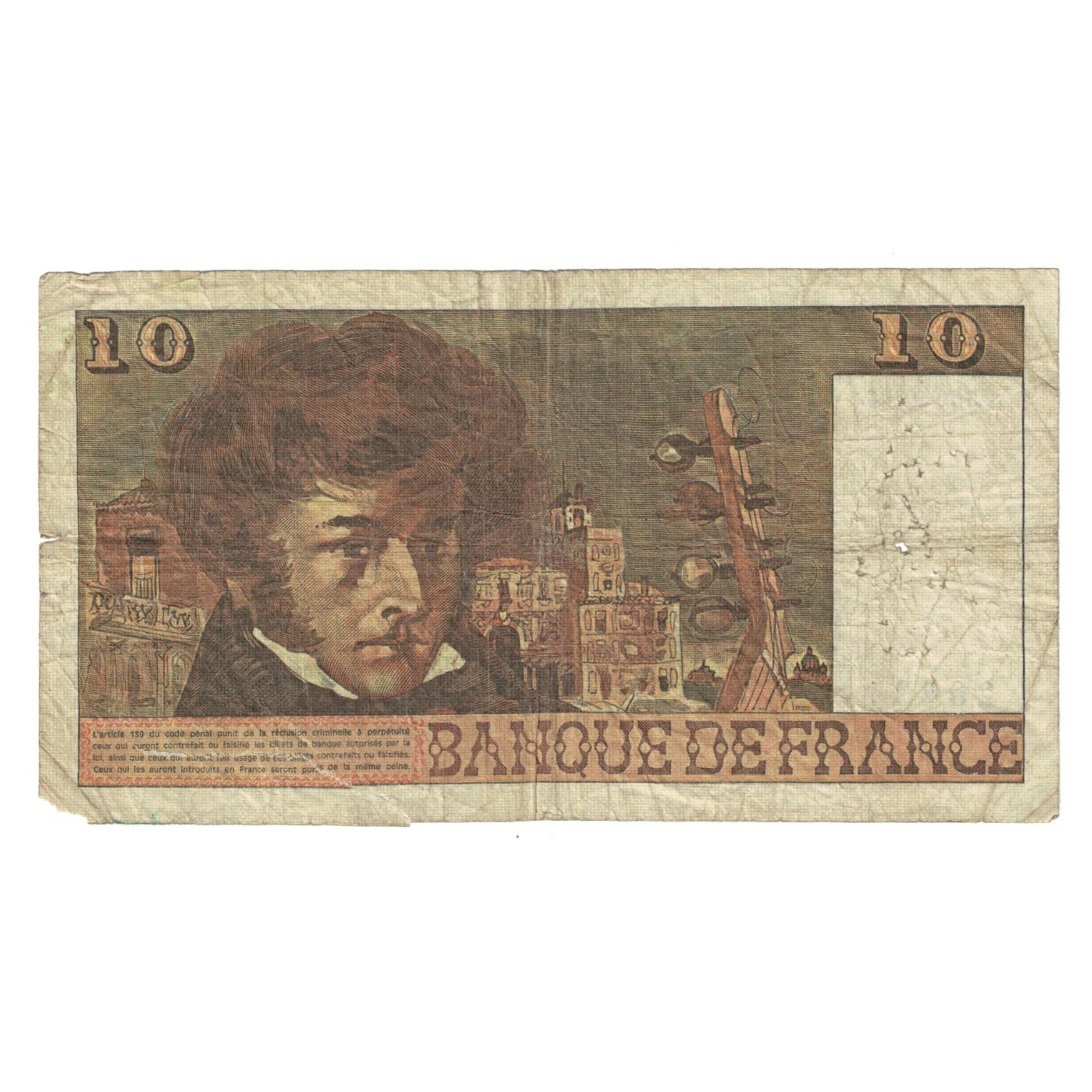 França, 10 Francs, Berlioz, 1974, F.85, AG(1-3), Fayette:63.7a, KM:150a