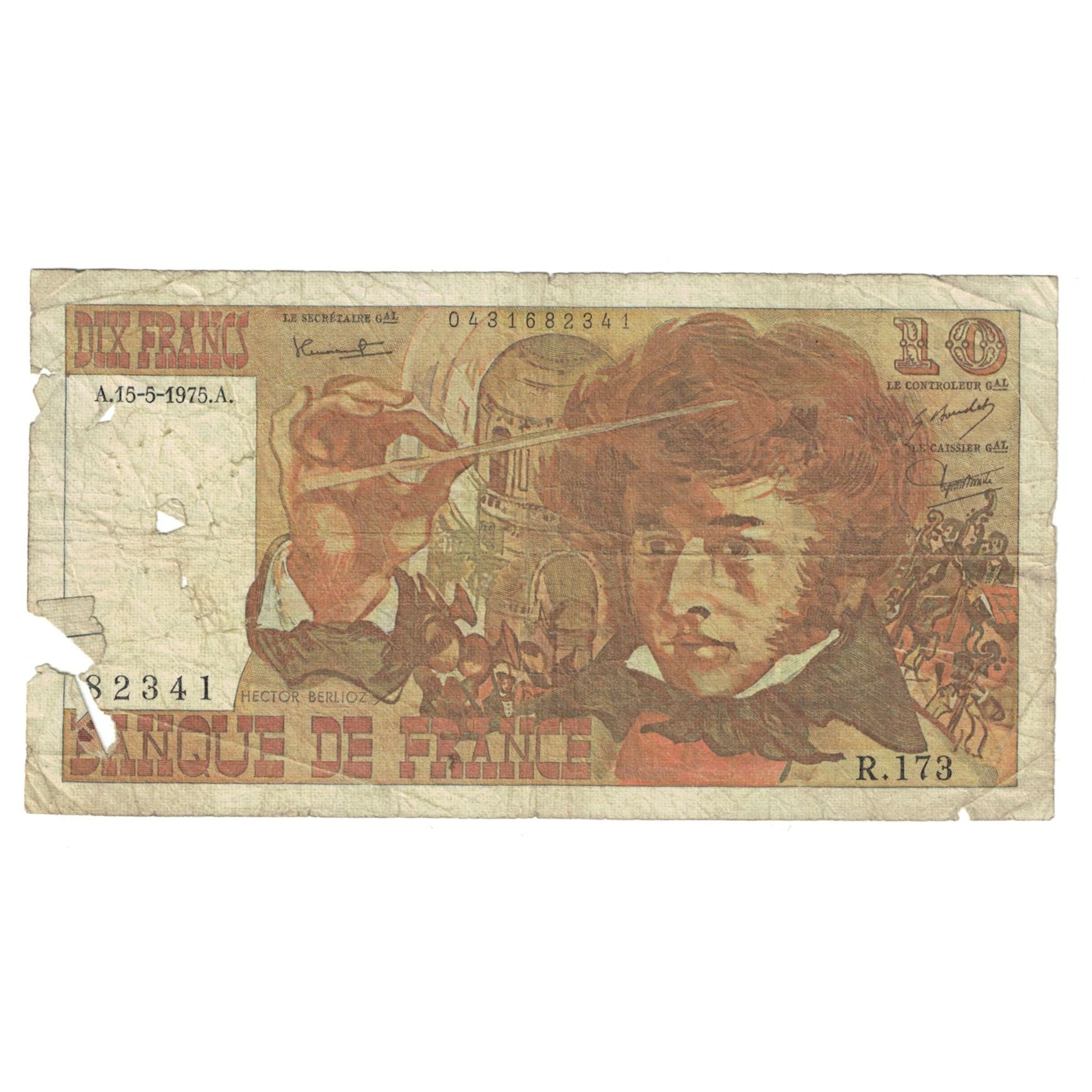 França, 10 Francs, Berlioz, 1975, R.173, AG(1-3), Fayette:63.10, KM:150b