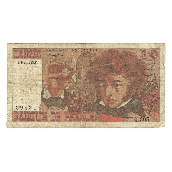 Francia, 10 Francs, Berlioz, 1975, Q.205, D, Fayette:63.11, KM:150b