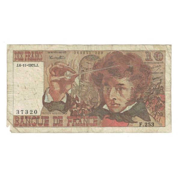 Francja, 10 Francs, Berlioz, 1975, F.253, AG(1-3), Fayette:63.14, KM:150b