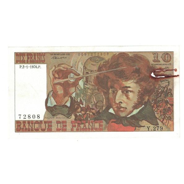 França, 10 Francs, Berlioz, 1976, Y.279, VG(8-10), Fayette:63.16, KM:150c