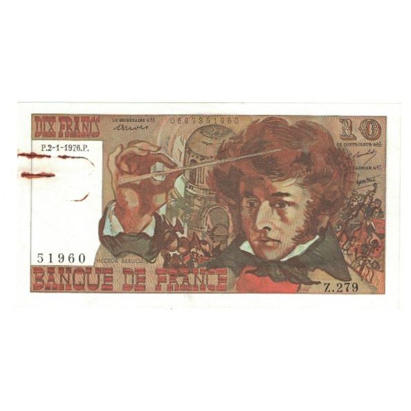 França, 10 Francs, Berlioz, 1976, Z.279, VF(20-25), Fayette:63.16, KM:150c