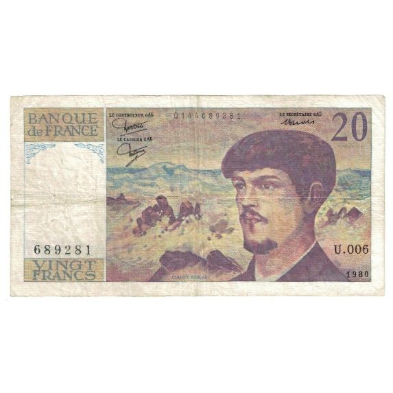 Francia, 20 Francs, Debussy, 1980, U.006, BC, Fayette:66.1, KM:151a