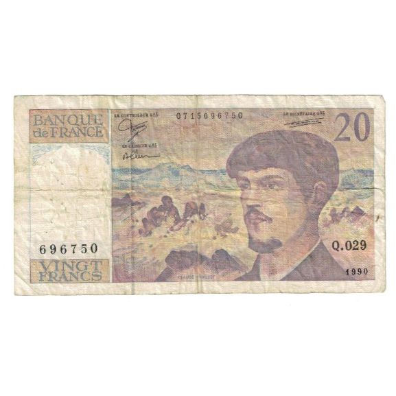 França, 20 Francs, Debussy, 1990, Q.029, VG(8-10), Fayette:66bis.1, KM:151d