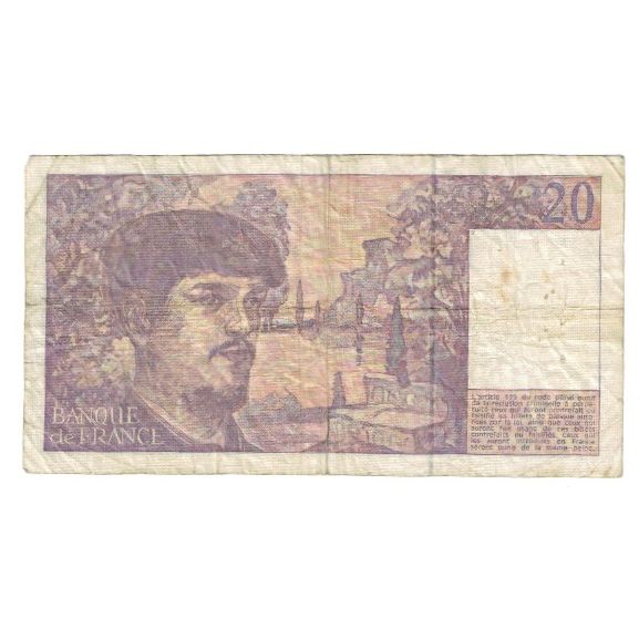 França, 20 Francs, Debussy, 1990, Q.029, VG(8-10), Fayette:66bis.1, KM:151d