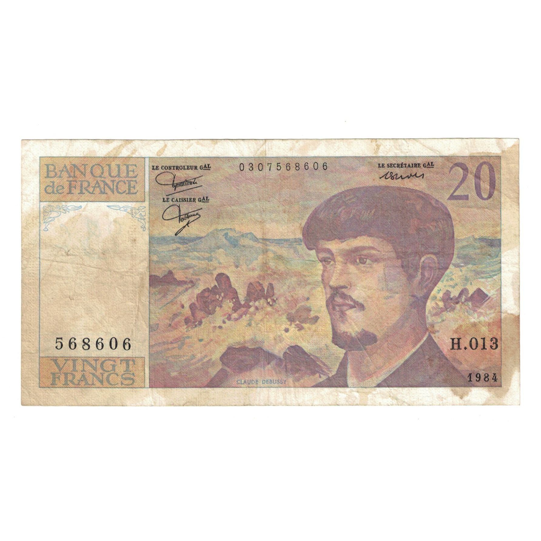 Francia, 20 Francs, Debussy, 1984, H.013, D, Fayette:66.5, KM:151a
