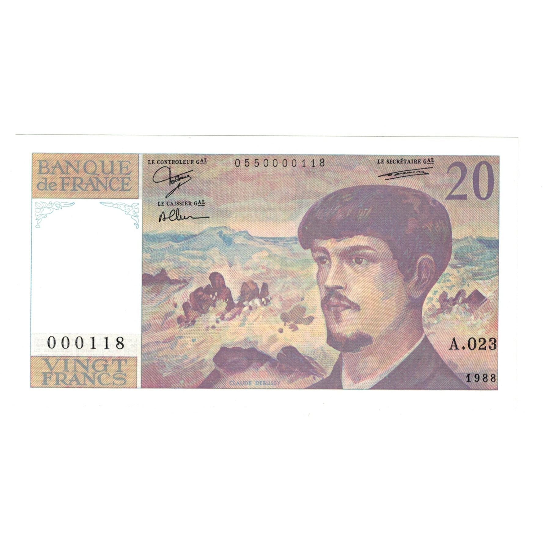 France, 20 Francs, Debussy, 1988, A.023, PREMIER ALPHABET, UNC(65-70)