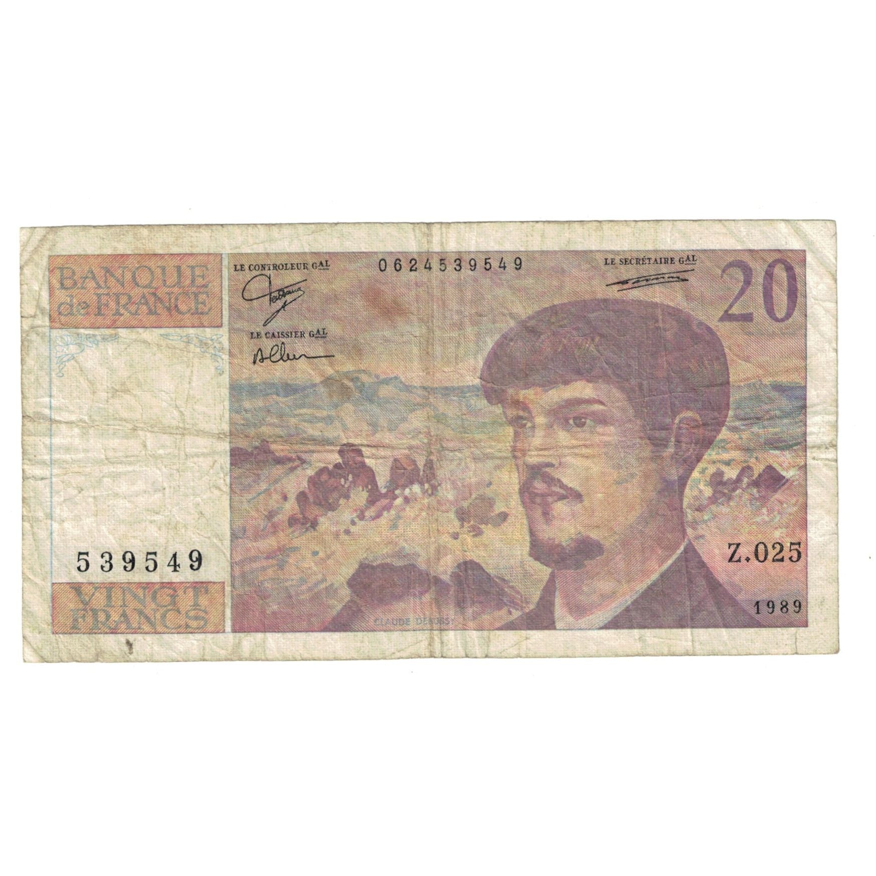 Francia, 20 Francs, Debussy, 1989, Z.025, B, Fayette:66.10, KM:151c