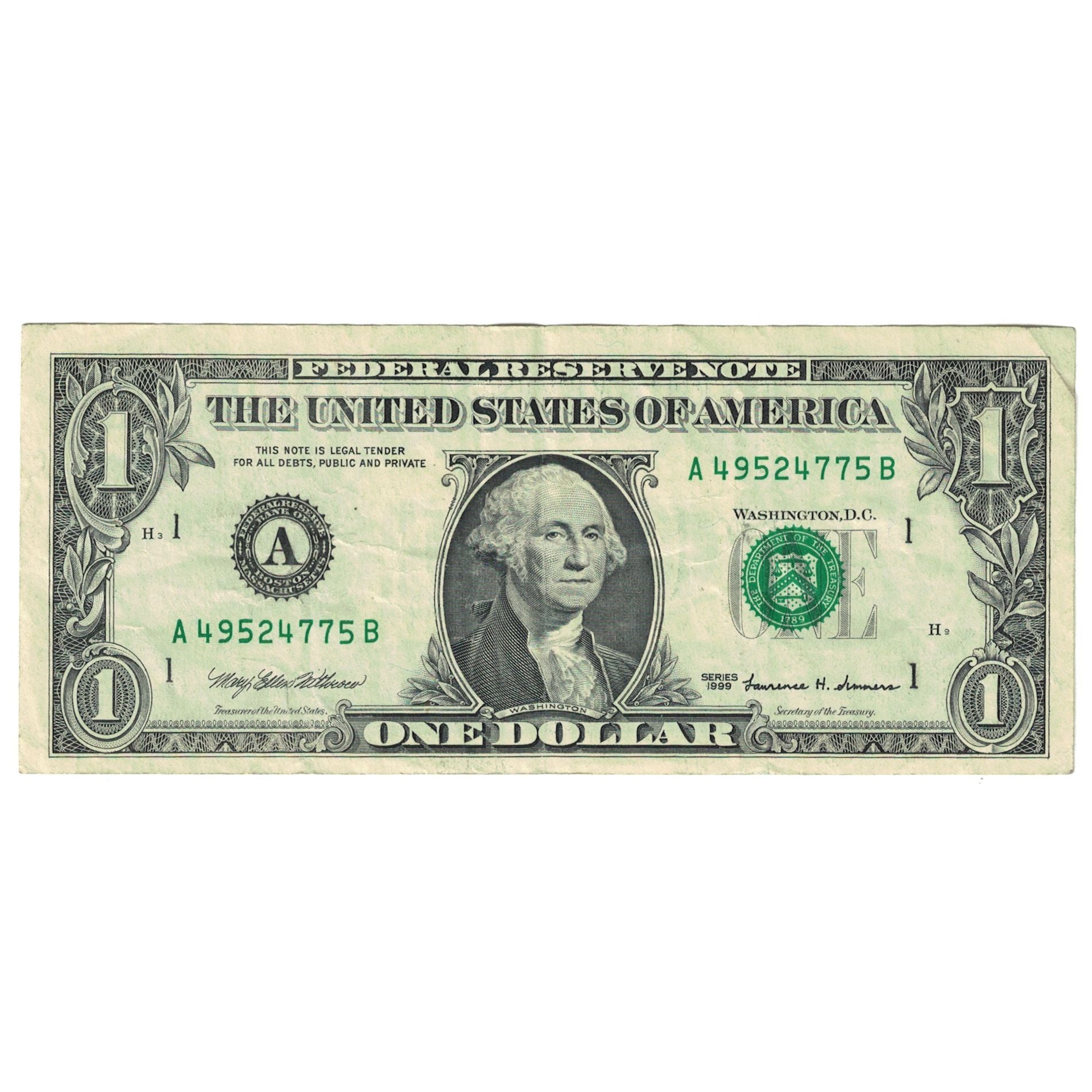 Banknote, United States, One Dollar, 1999, KM:4500, AU(55-58)