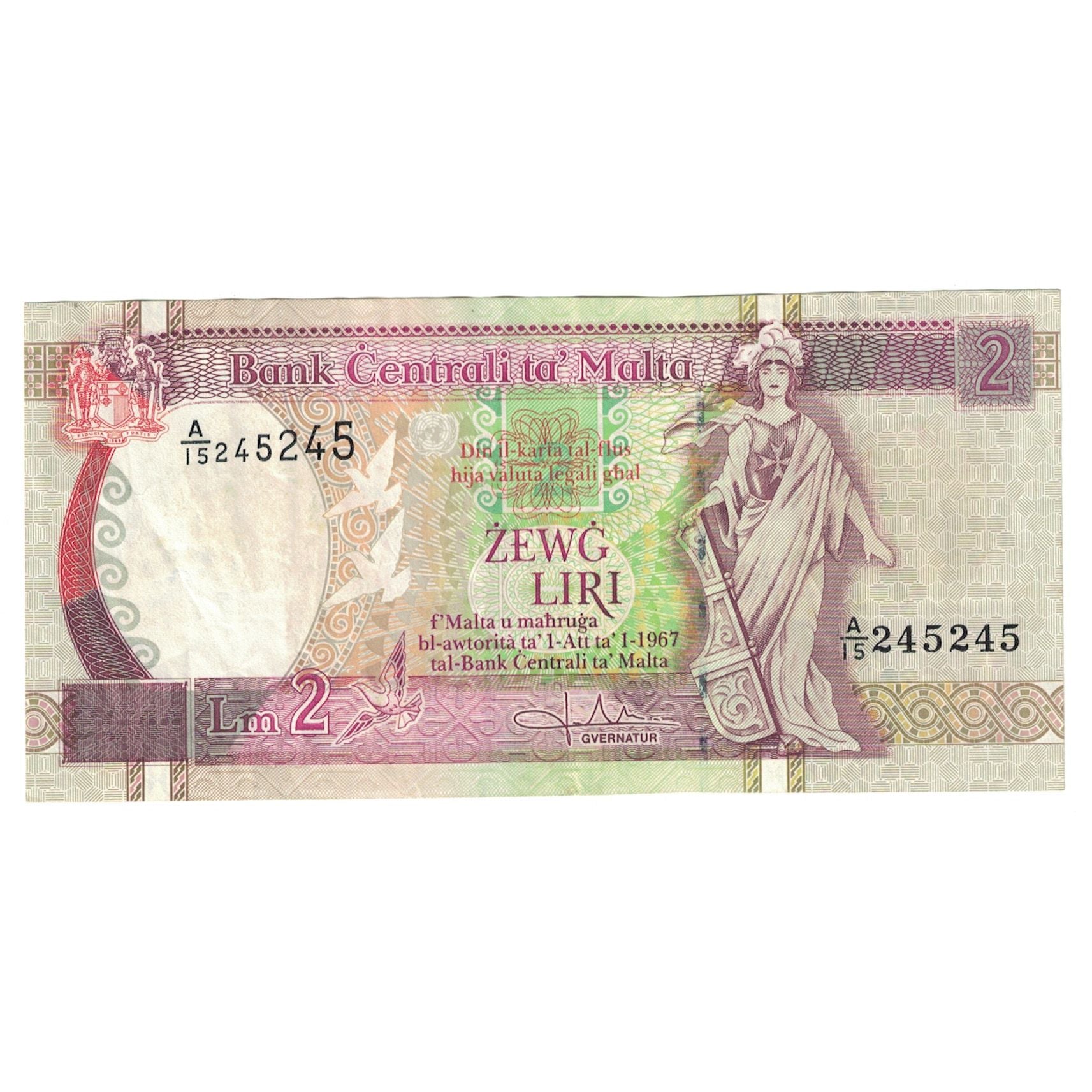 Banknote, Malta, 2 Liri, 1967, 1967, KM:45b, AU(55-58)