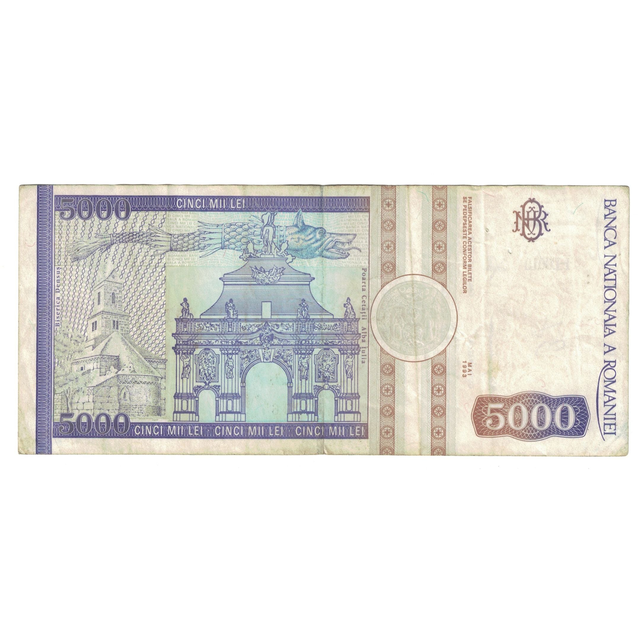 Banknote, Romania, 5000 Lei, 1993, Mai 1993, KM:104a, VF(30-35)