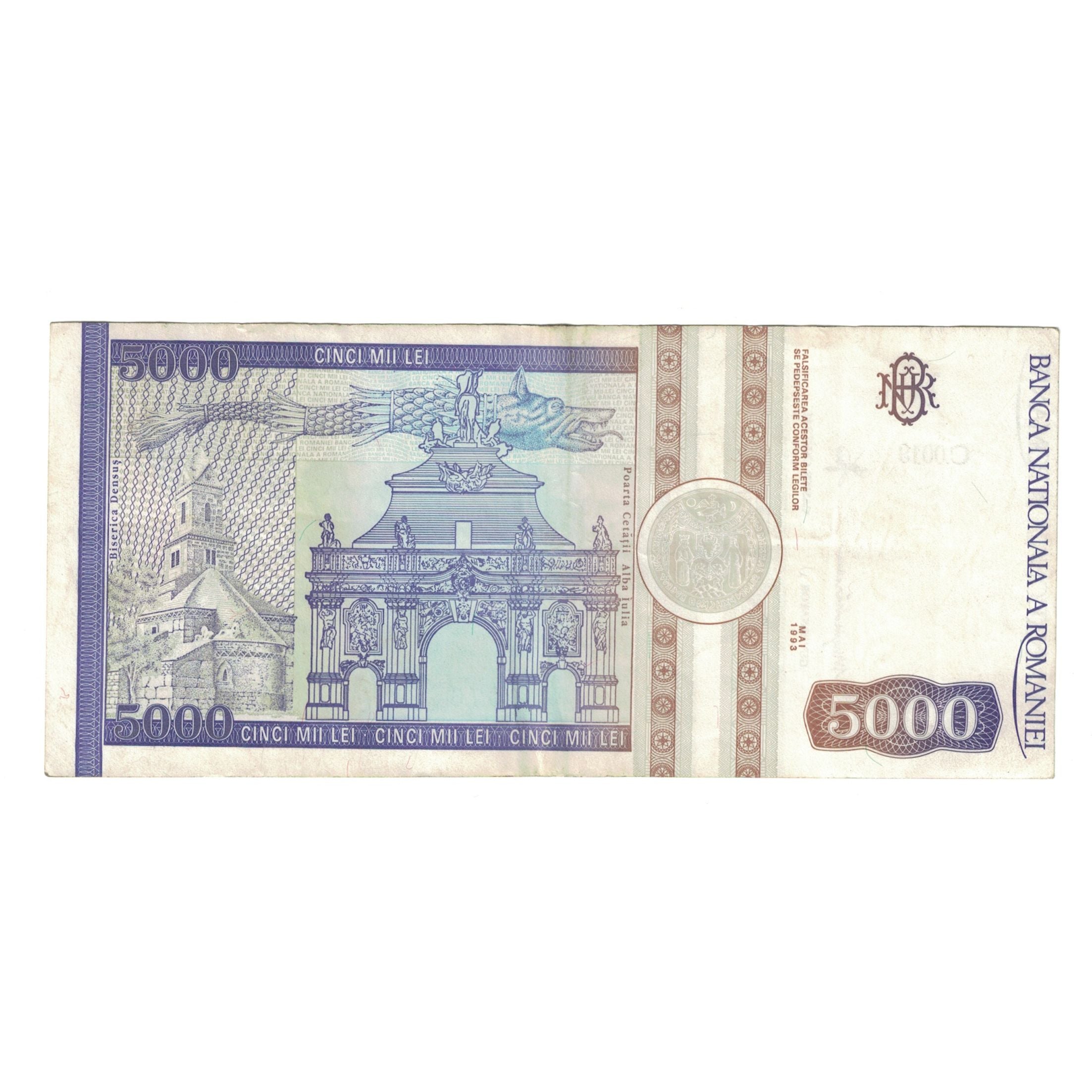 Banknote, Romania, 5000 Lei, 1993, Mai 1993, KM:104a, AU(50-53)