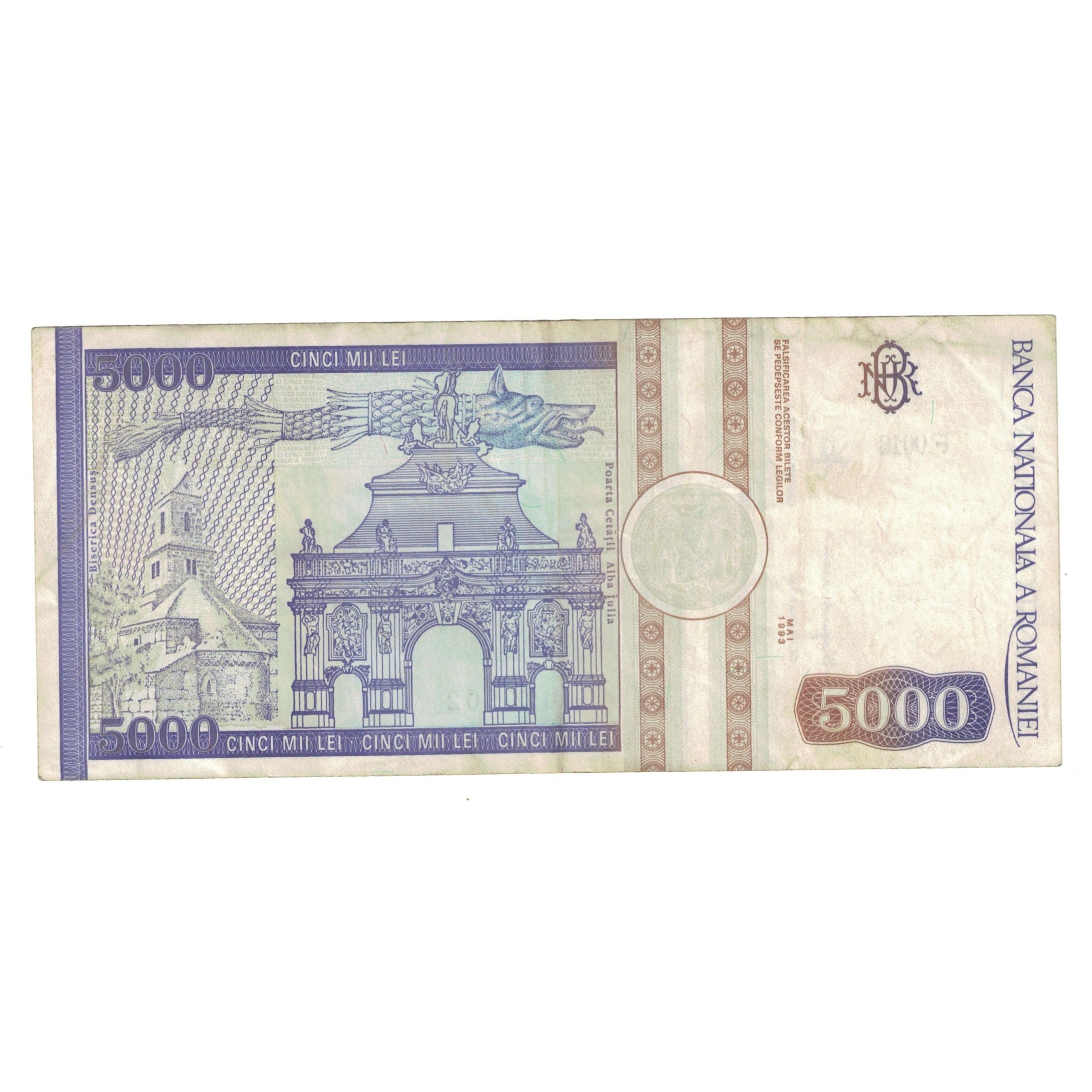 Nota, Roménia, 5000 Lei, 1993, Mai 1993, KM:104a, EF(40-45)