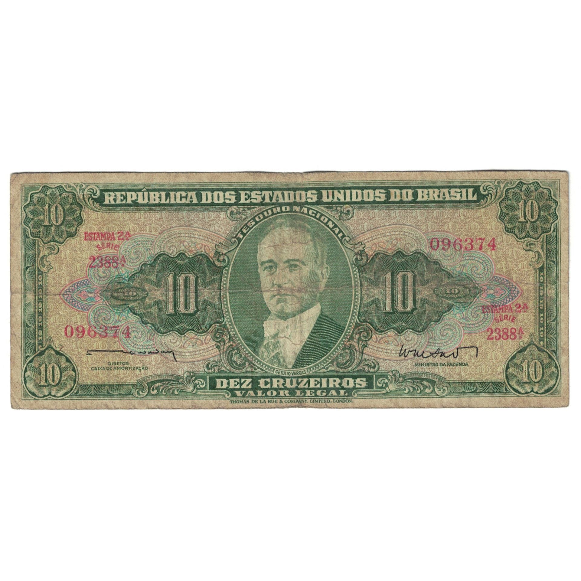 Biljet, Brazilië, 10 Cruzeiros, Undated (1962-64), Undated (1962), KM:177a, TB
