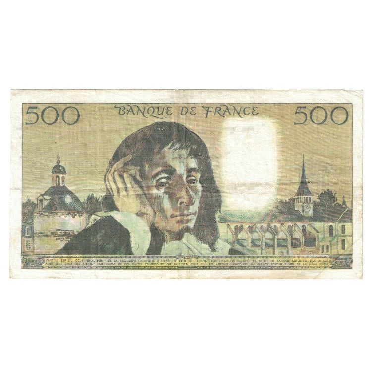 France, 500 Francs, Pascal, 1975, U.54, EF(40-45), Fayette:71.13, KM:156c