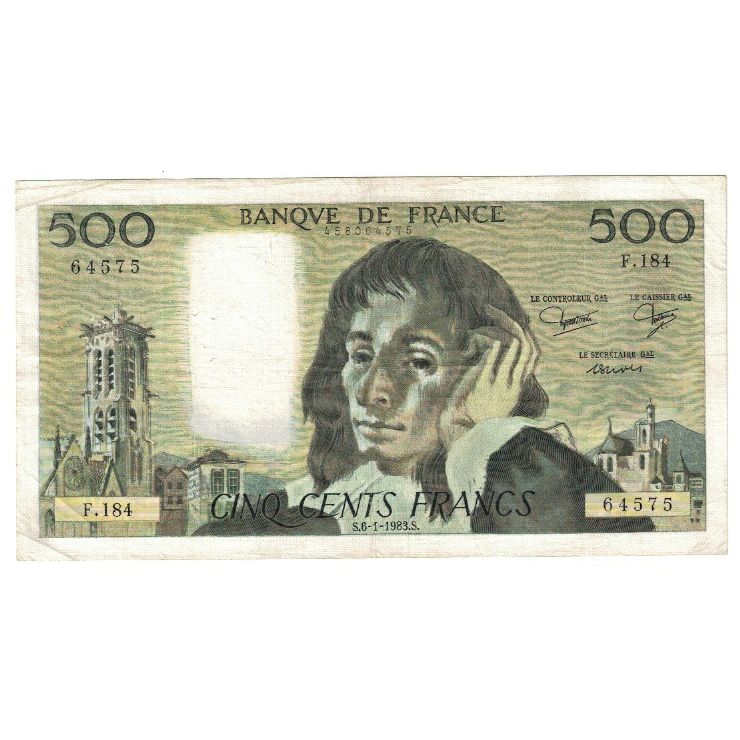 Francia, 500 Francs, Pascal, 1983, F.184, MBC+, Fayette:71.28, KM:156e