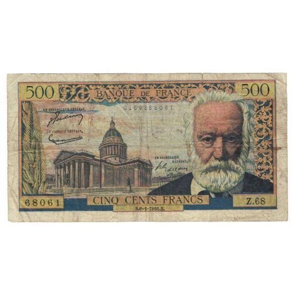 Francja, 500 Francs, Victor Hugo, 1955, Z.68, VF(20-25), Fayette:35.4, KM:133a